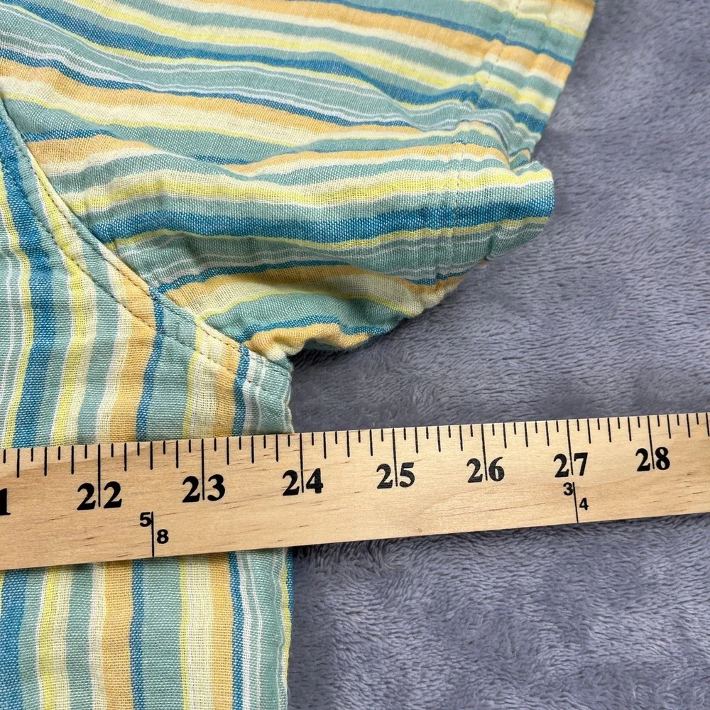 Levis Button Up L Yellow Blue Stripe Relaxed Short Sleeve Coastal Gauze Retro